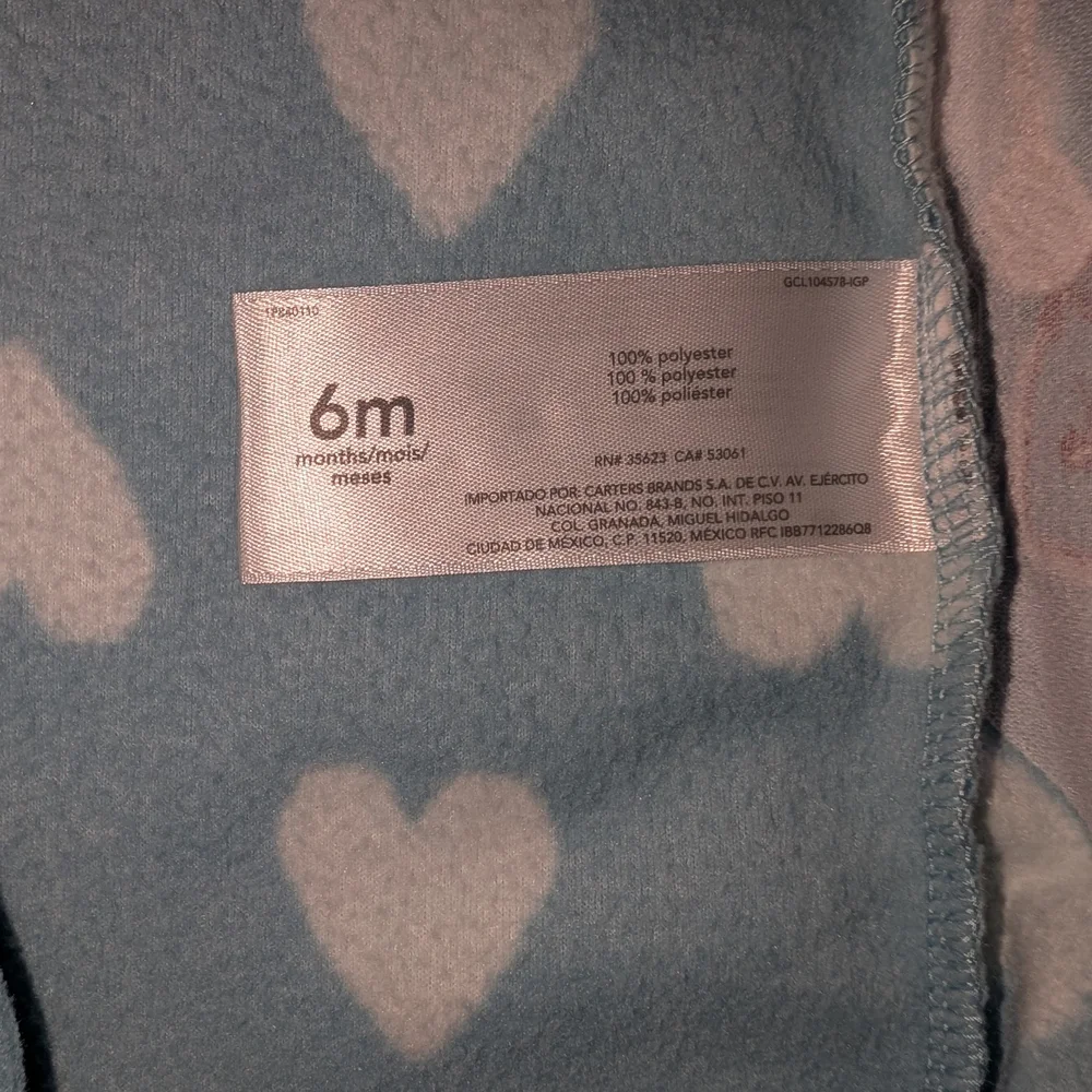 CARTER'S BABY GIRL BUNNY HEART PRINT ZIP-UP FLEECE SLEEP & PLAY SIZE 6 MONTHS